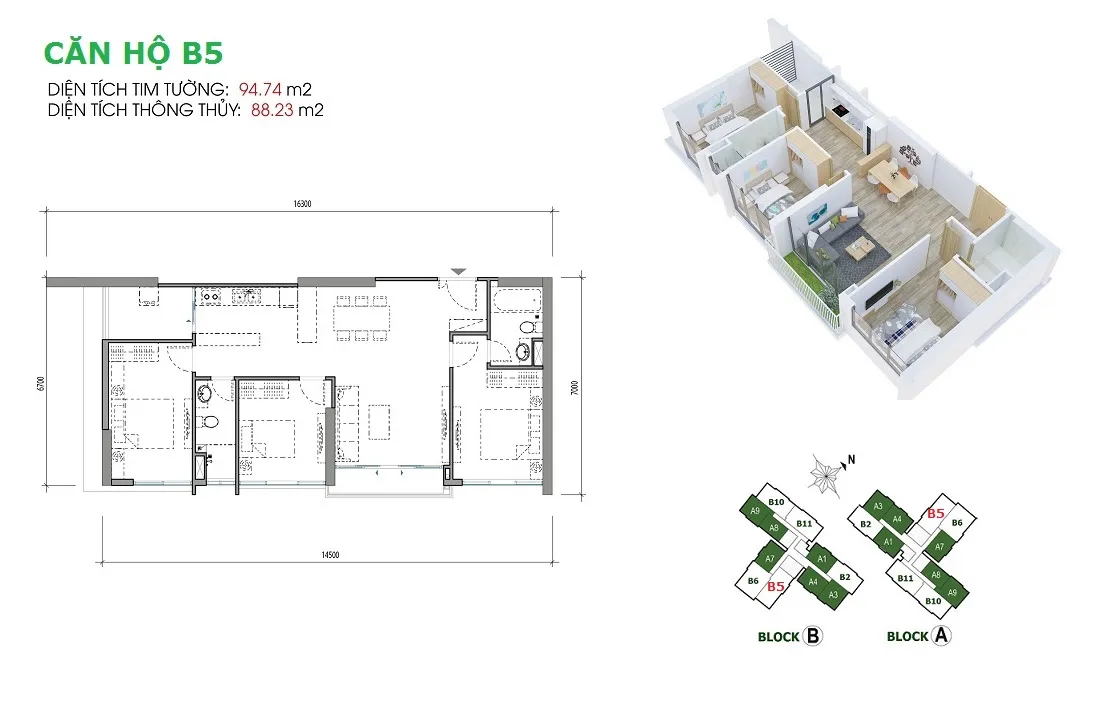 Layout căn hộ B5 dự án EcoGreen