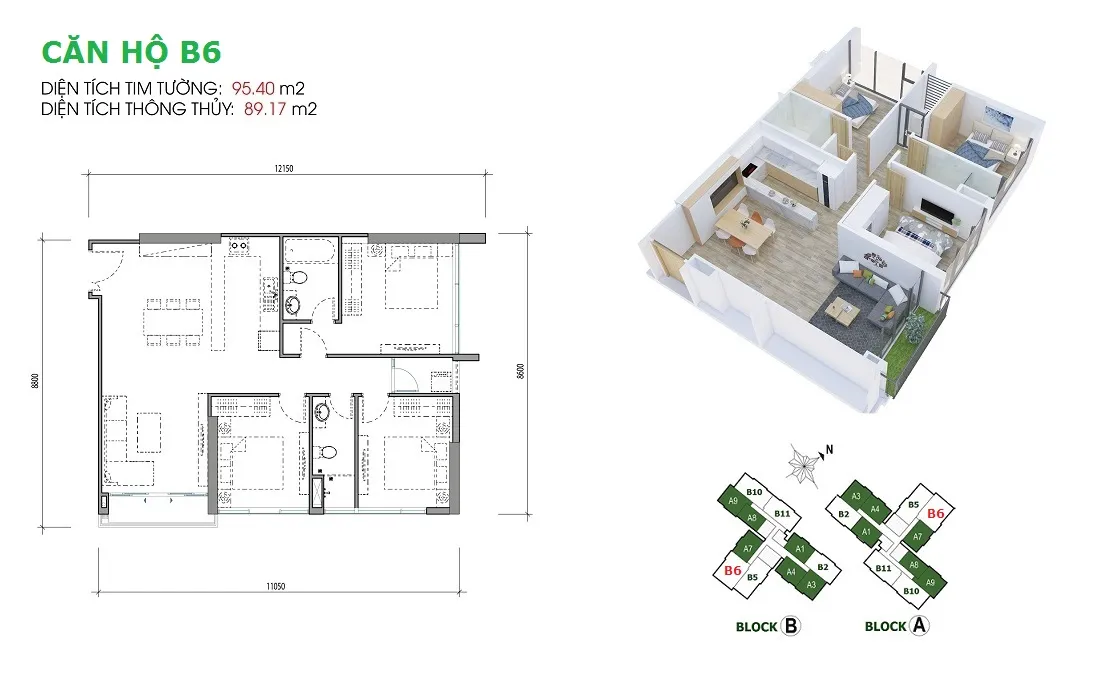 Layout căn hộ B6 dự án EcoGreen