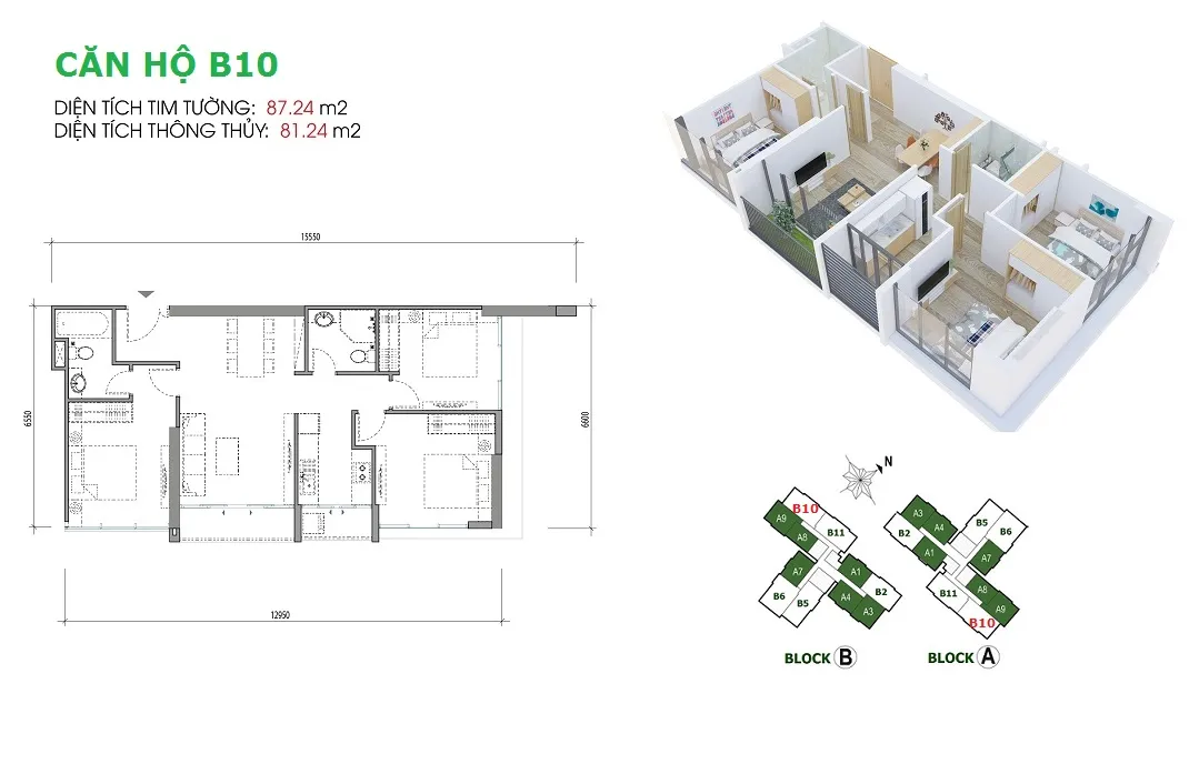 Layout căn hộ B10 dự án EcoGreen