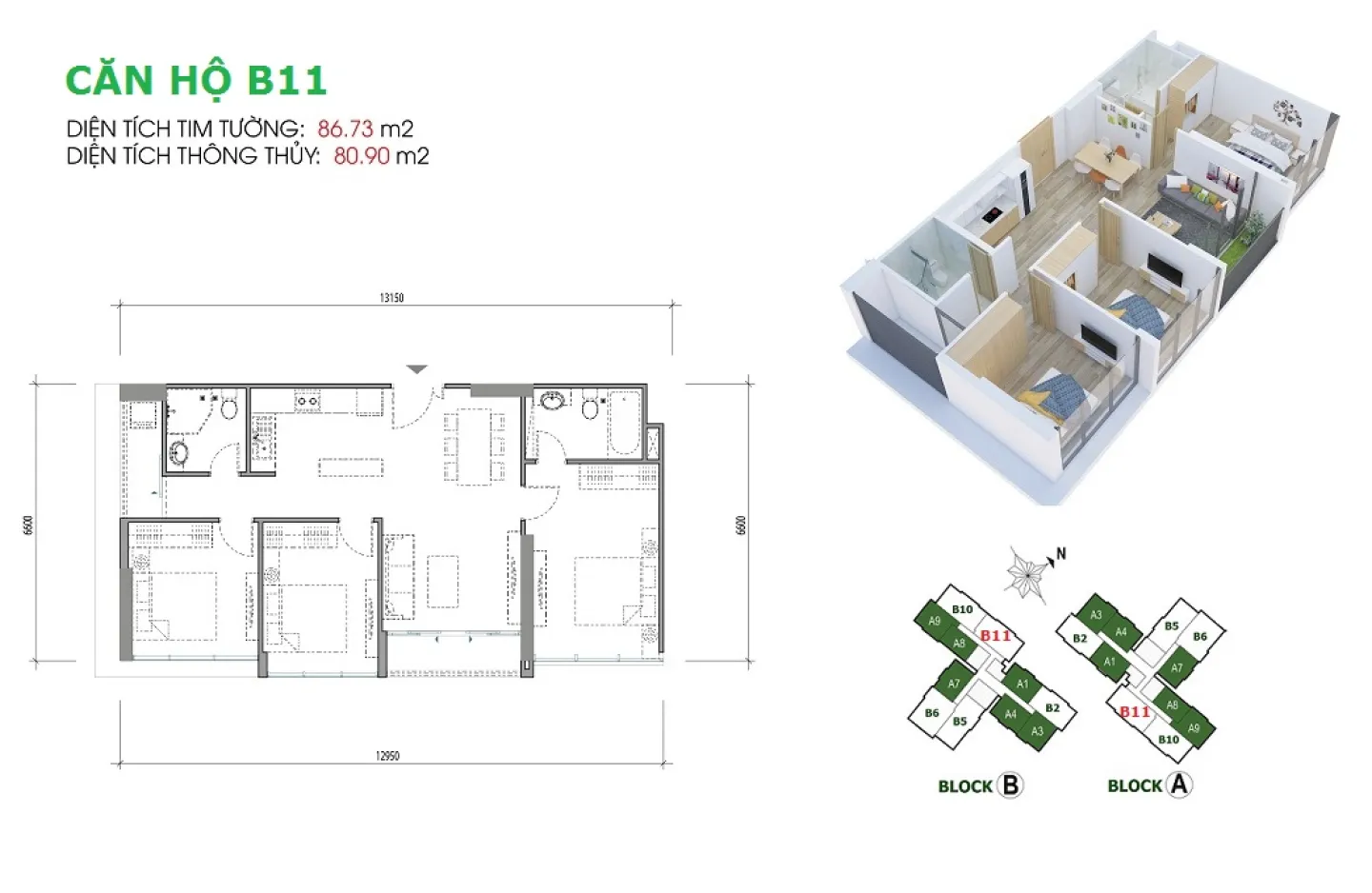 Layout căn hộ B11 dự án EcoGreen