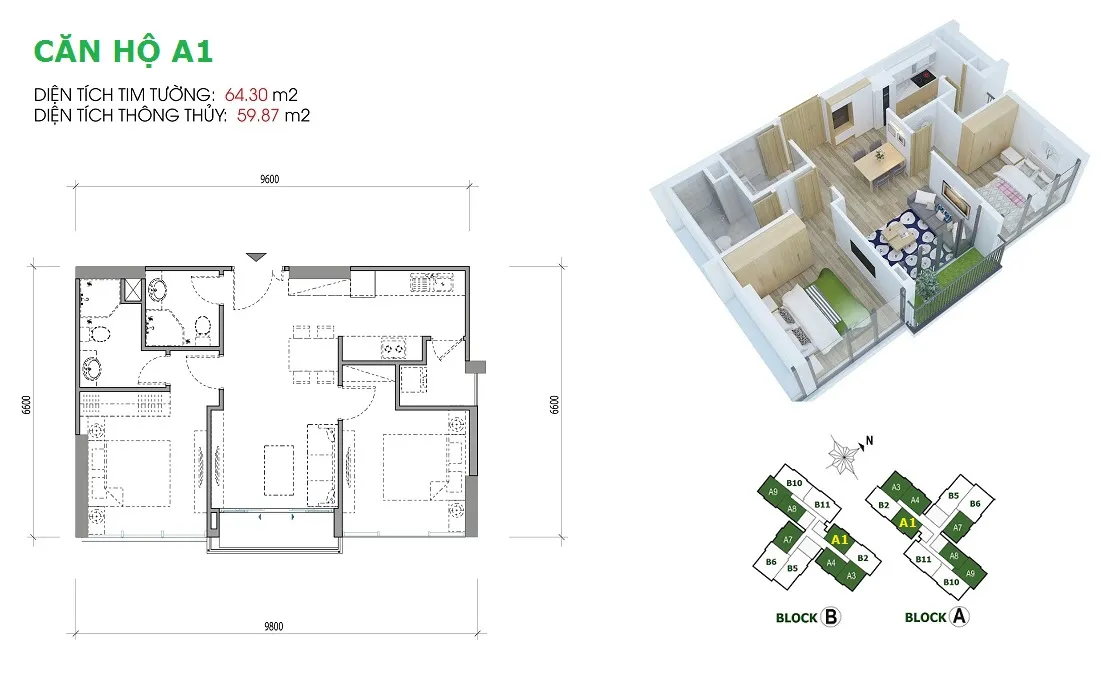 Layout căn hộ A1 dự án EcoGreen