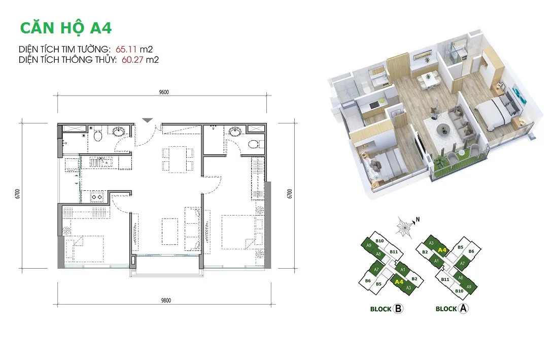 Layout căn hộ A4 dự án EcoGreen