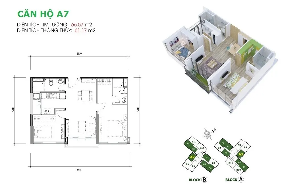 Layout căn hộ A7 dự án EcoGreen