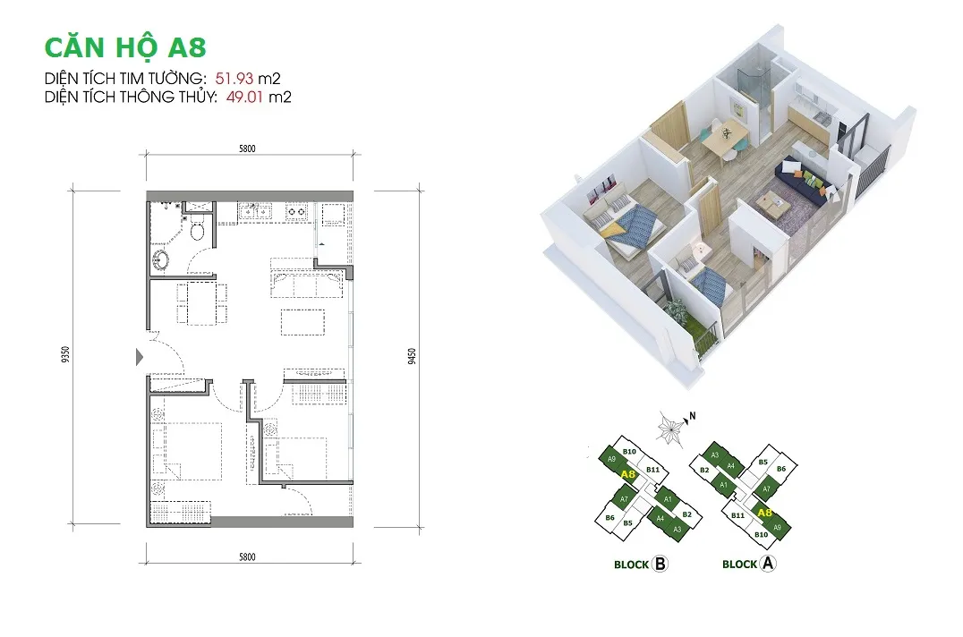 Layout căn hộ A8 dự án EcoGreen