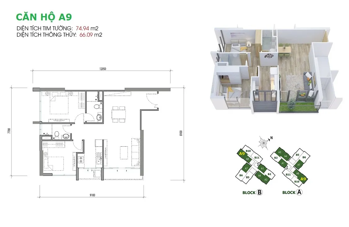 Layout căn hộ A9 dự án EcoGreen