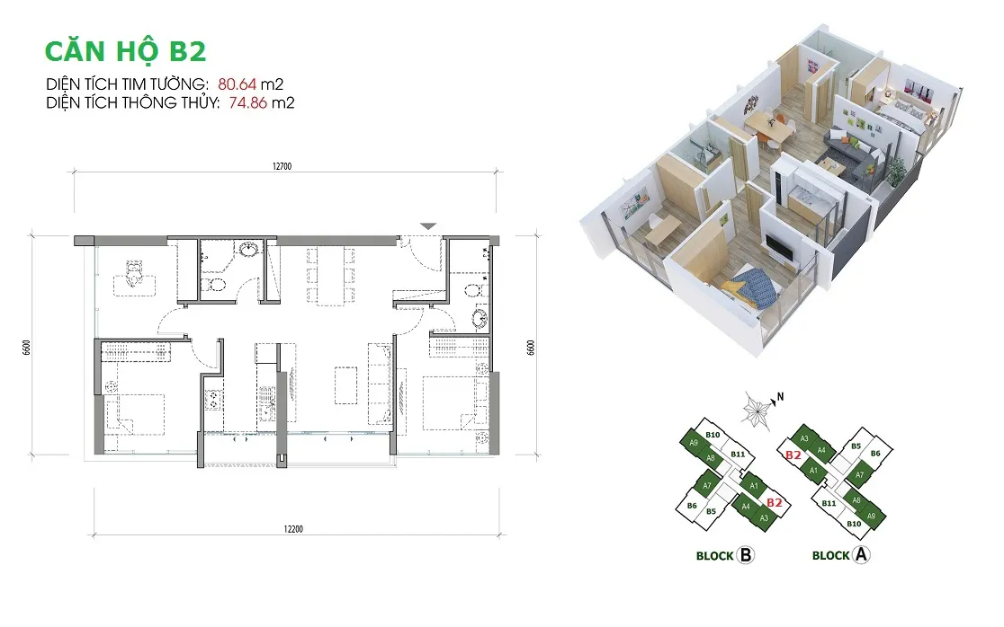 Layout căn hộ B2 dự án EcoGreen