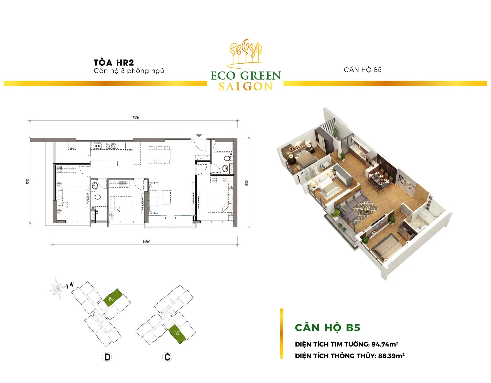 Layout căn B5 toà hr2 dự án EcoGreen