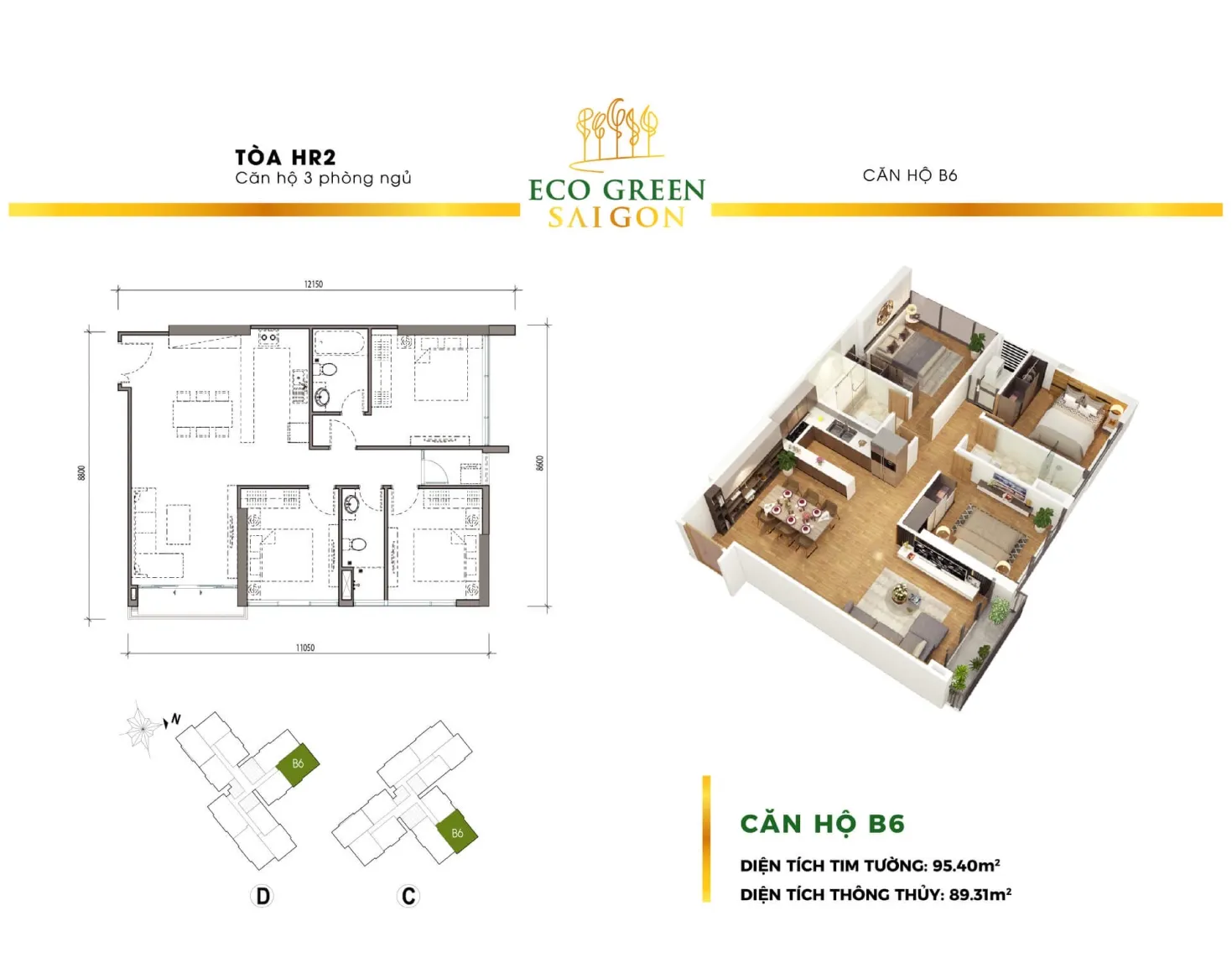 Layout căn B6 toà hr2 dự án EcoGreen