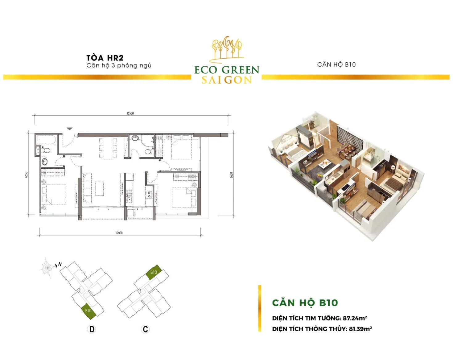 Layout căn B10 toà hr2 dự án EcoGreen