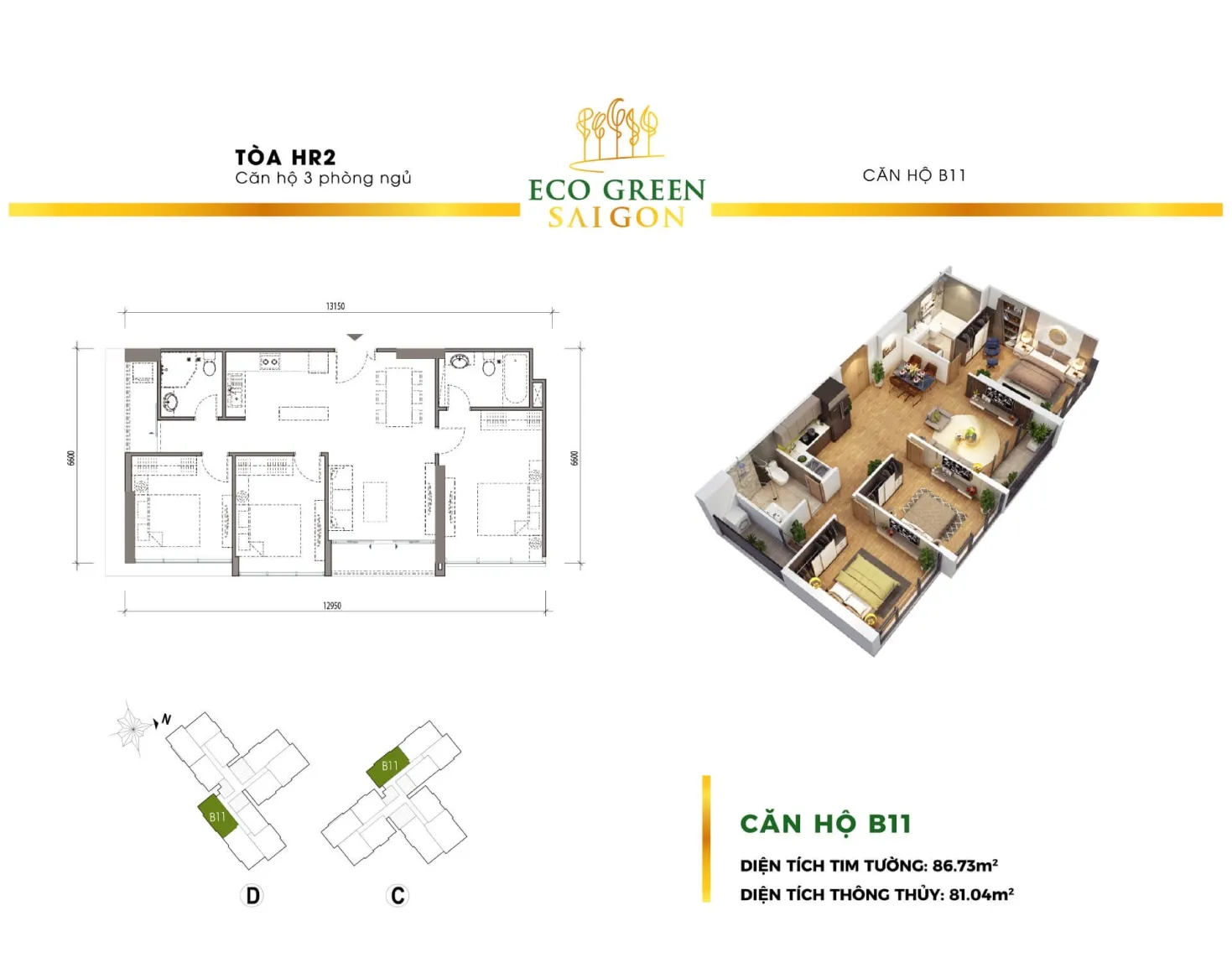 Layout căn B11 toà hr2 dự án EcoGreen
