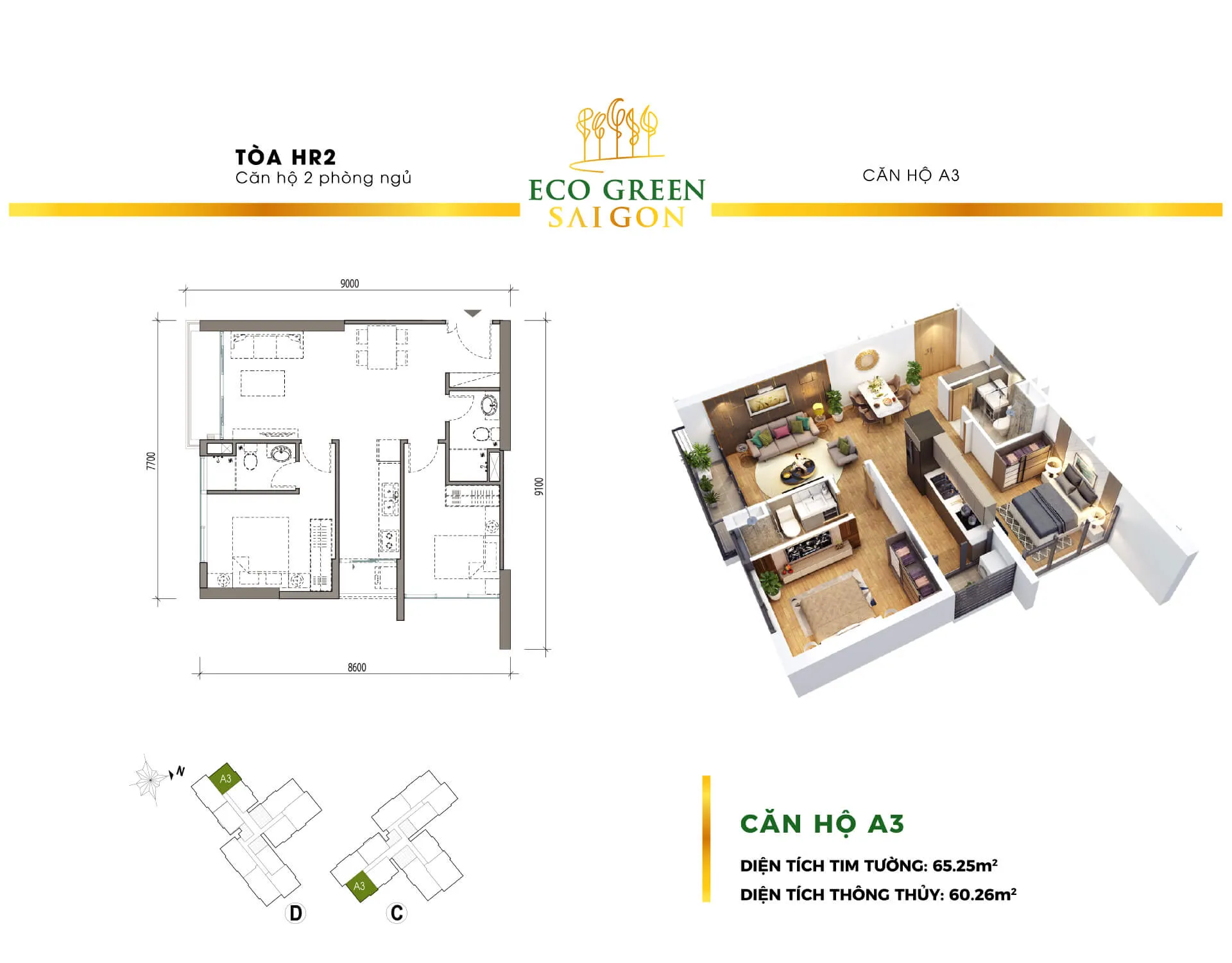Layout căn A3 toà hr2 dự án EcoGreen