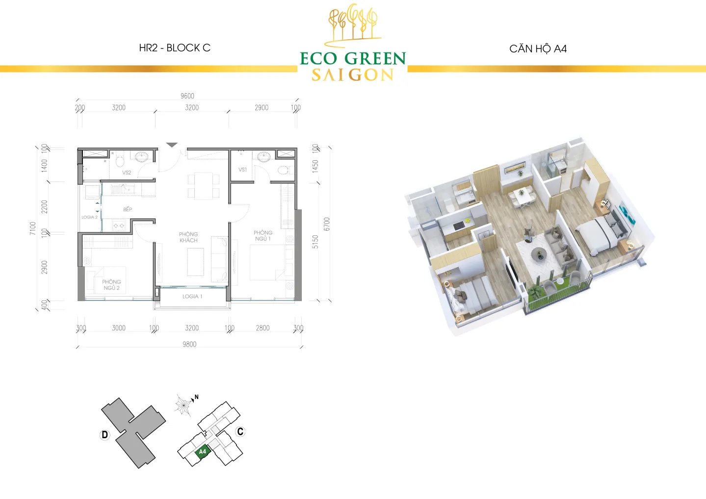 Layout căn A4 toà hr2 dự án EcoGreen