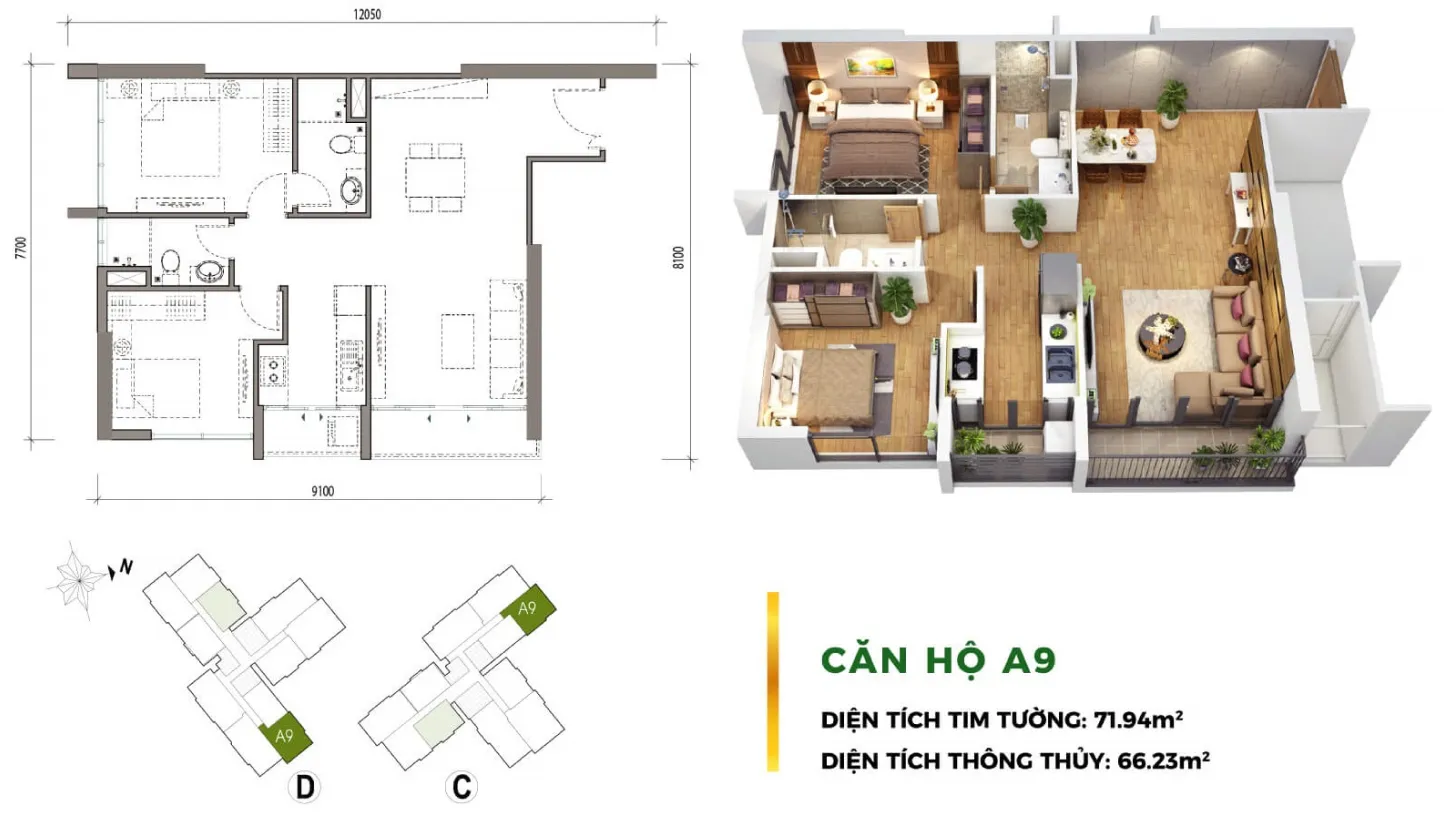 Layout căn A9 toà hr2 dự án EcoGreen