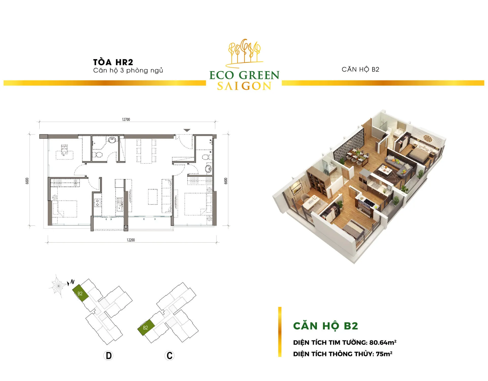 Layout căn B2 toà hr2 dự án EcoGreen
