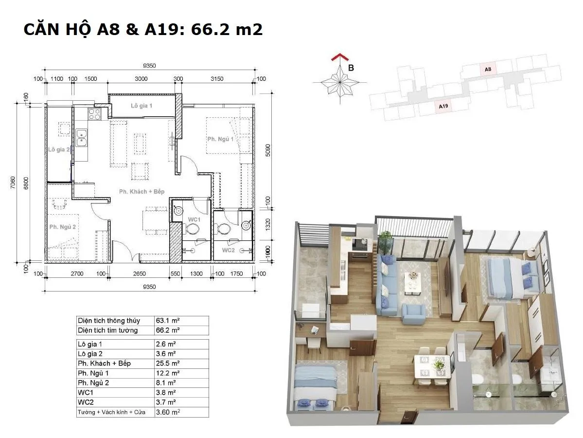 Layout căn A8 và A19 tòa hr3 dự án EcoGreen