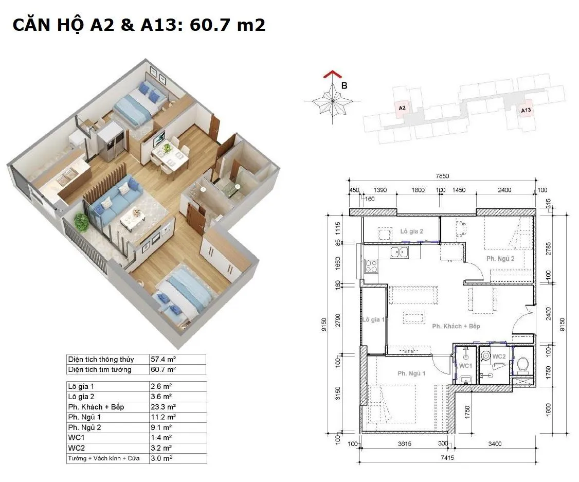 Layout căn A2 VÀ A13 toà hr3 dự án EcoGreen