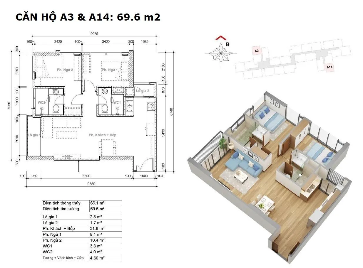 Layout căn A3 VÀ A14 tòa hr3 dự án EcoGreen