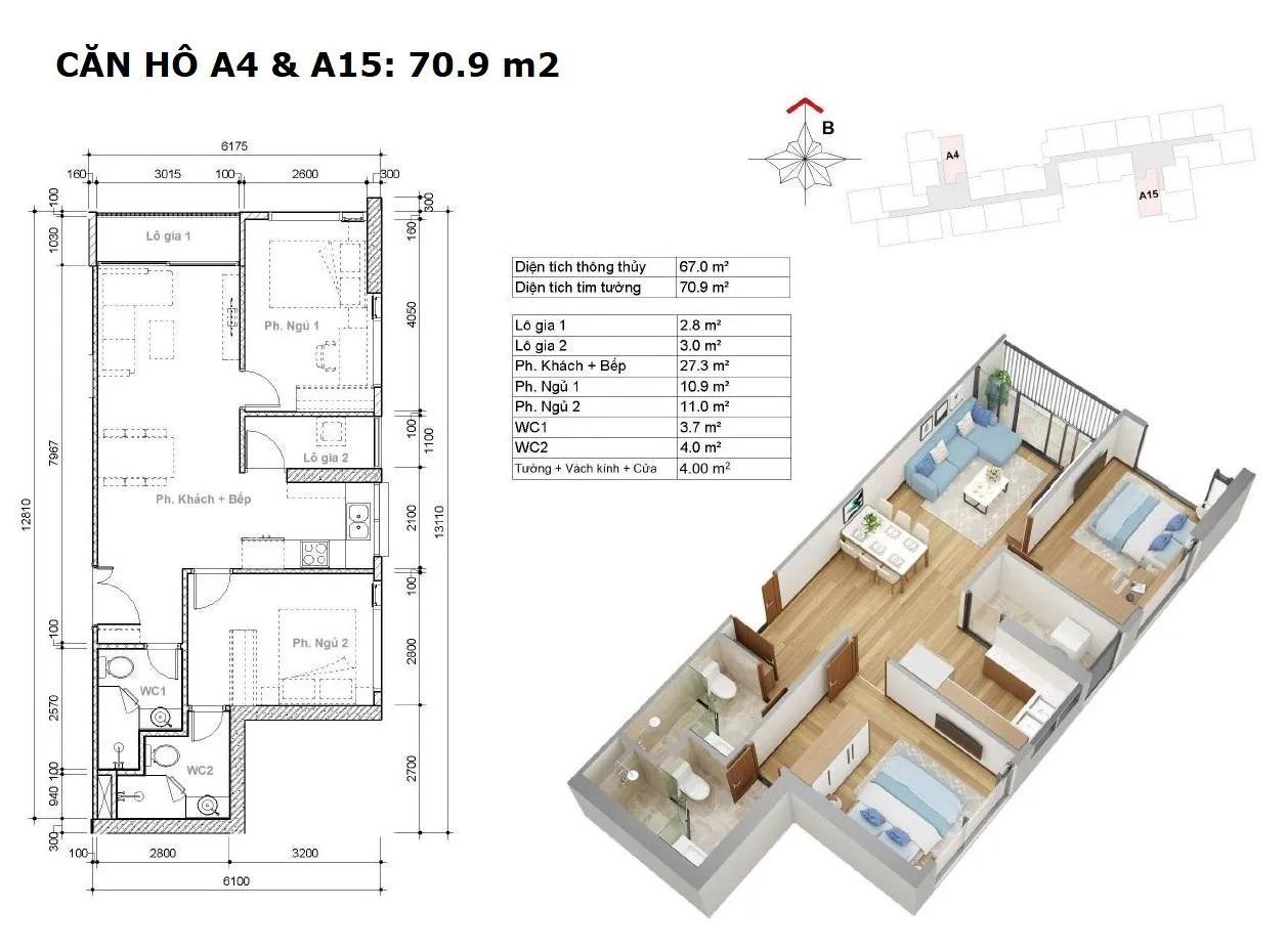 Layout căn A4 và A15 toà hr3 dự án EcoGreen