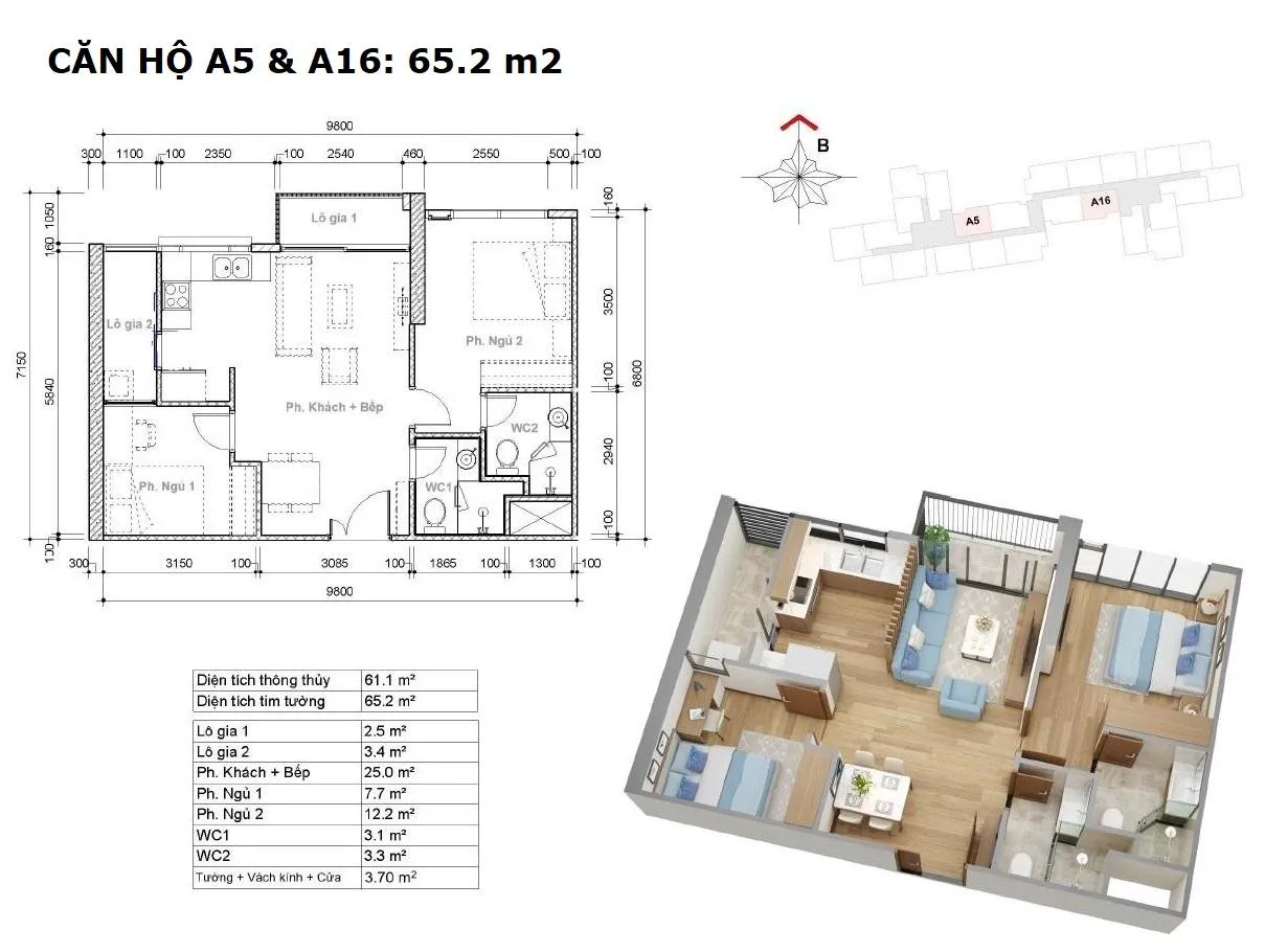 Layout căn A5 và A16 toà hr3 dự án EcoGreen