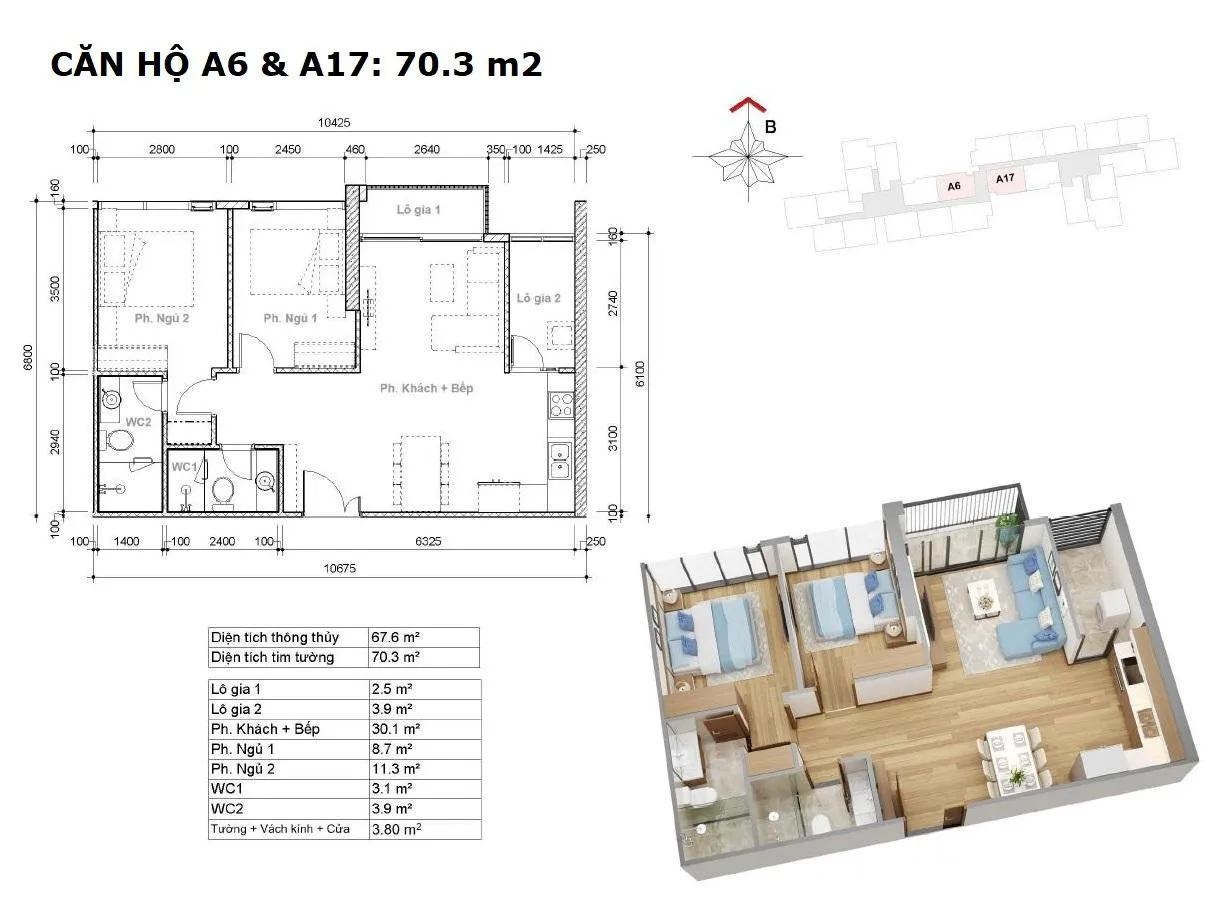 Layout căn A6 và A17 toà hr3 dự án EcoGreen