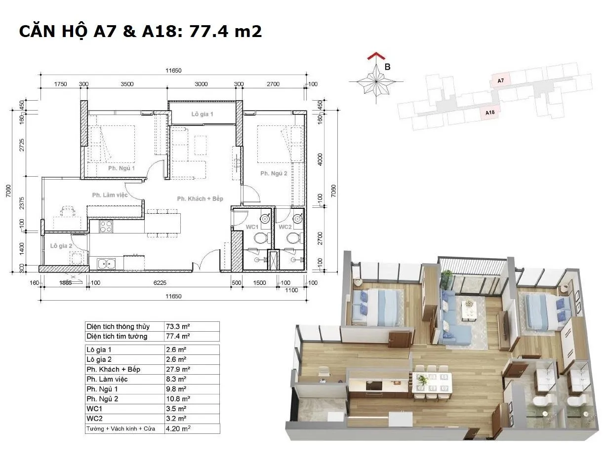 Layout căn A7 và A18 tòa hr3 dự án EcoGreen