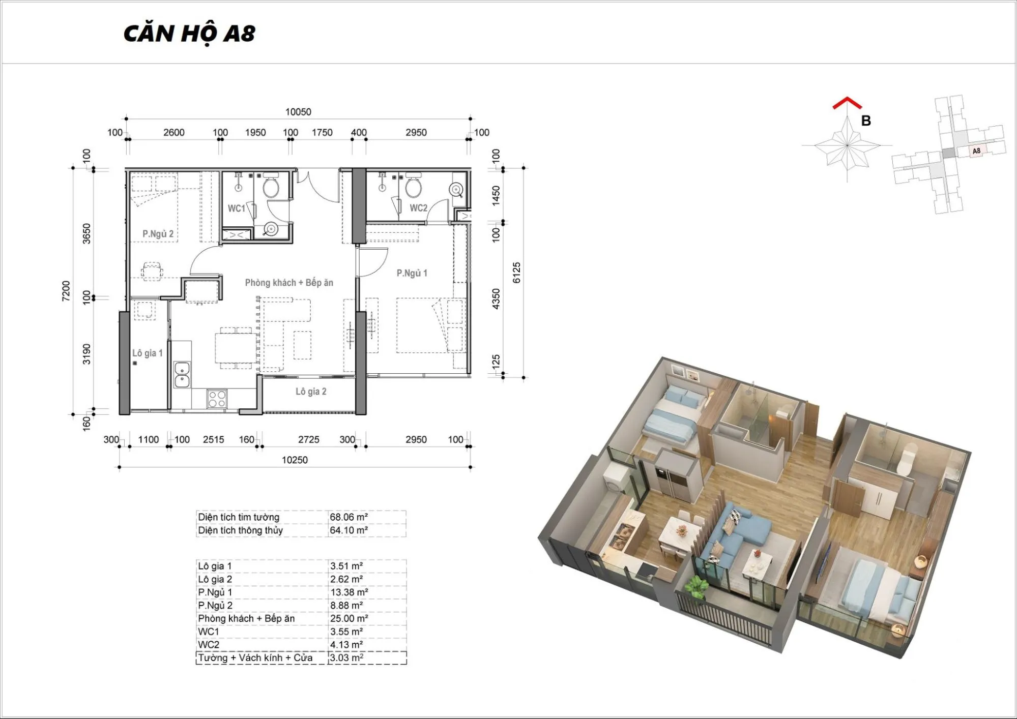 Layout căn A8 toà M2 dự án Eco Green Sài Gòn