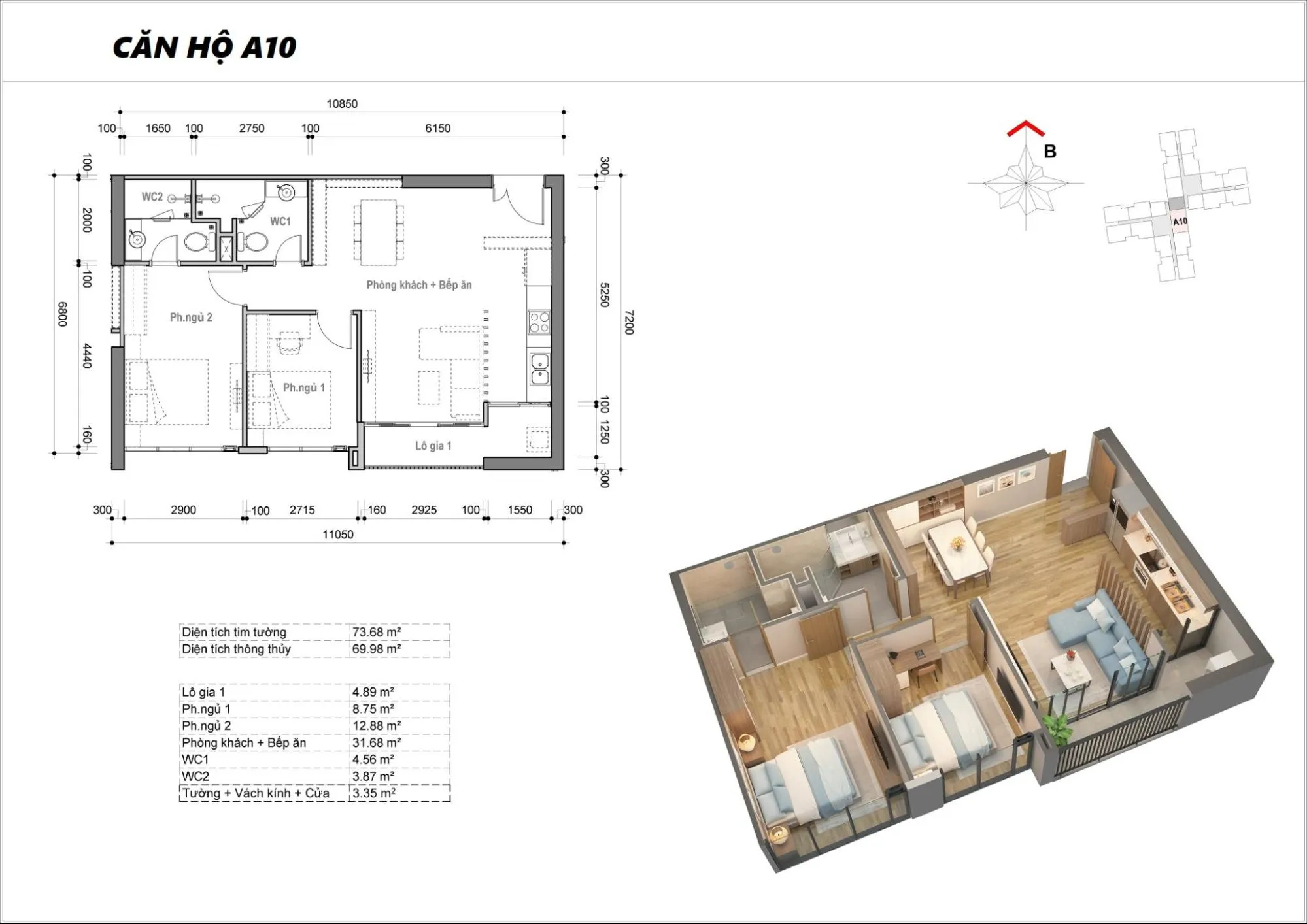 Layout căn A10 toà M2 dự án Eco Green Sài Gòn