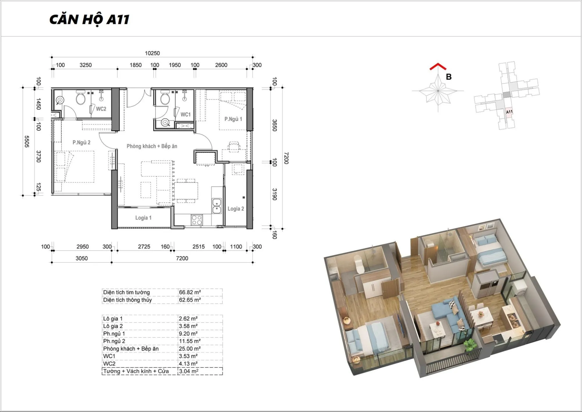 Layout căn A11 toà M2 dự án Eco Green Sài Gòn