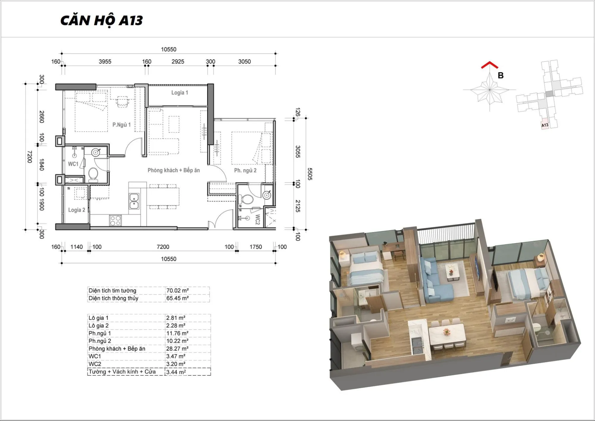 Layout căn A13 toà M2 dự án Eco Green Sài Gòn