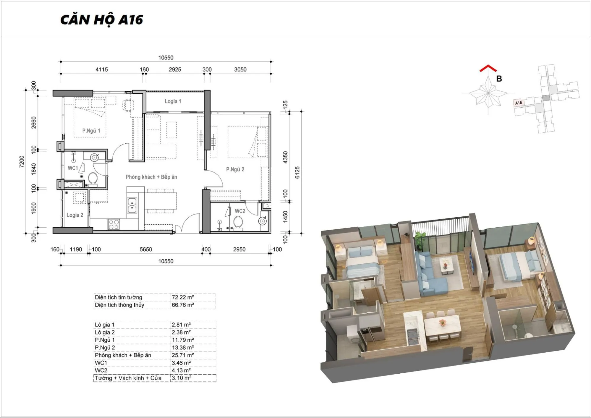 Layout căn A16 toà M2 dự án Eco Green Sài Gòn