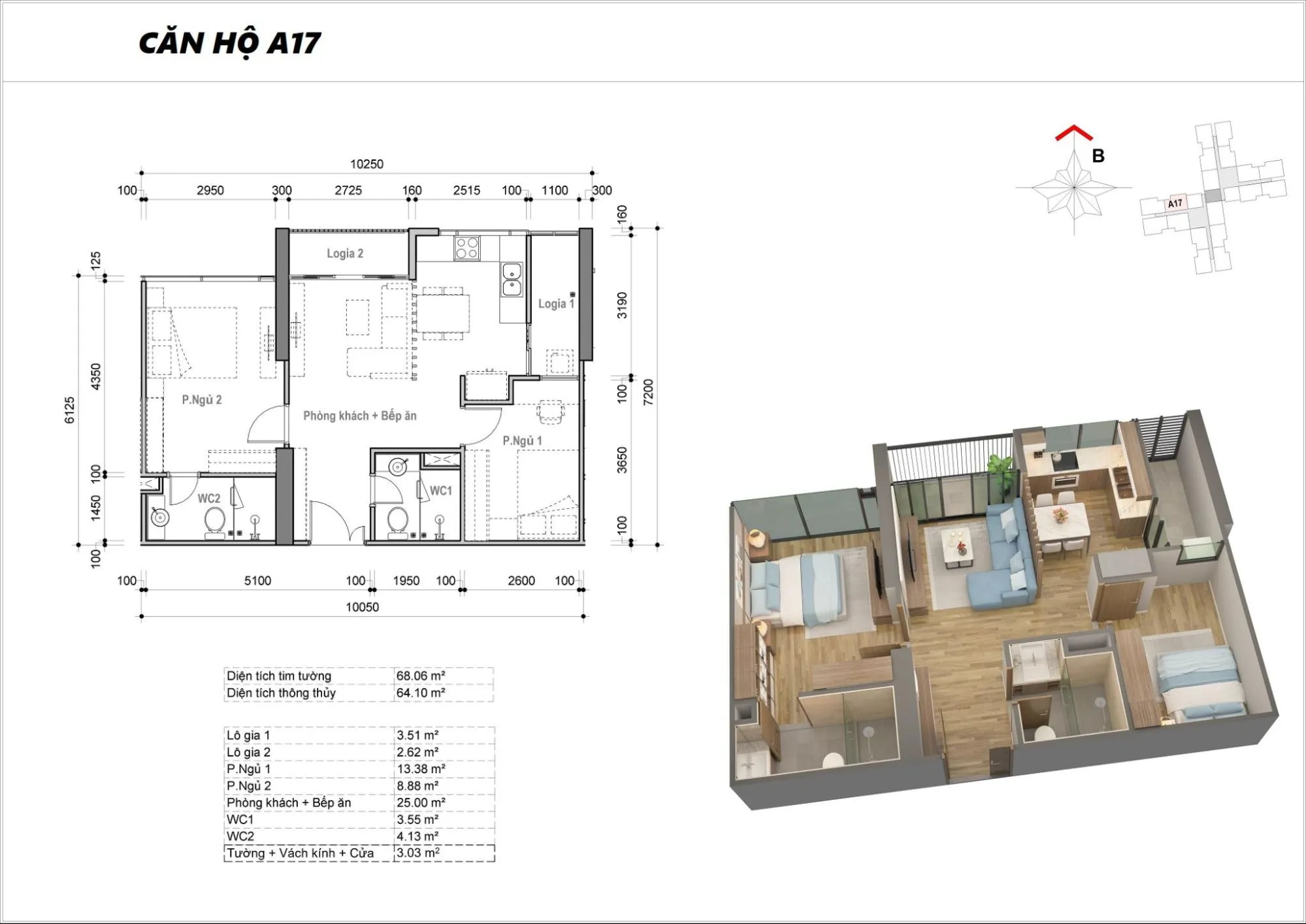 Layout căn A17 toà M2 dự án Eco Green Sài Gòn