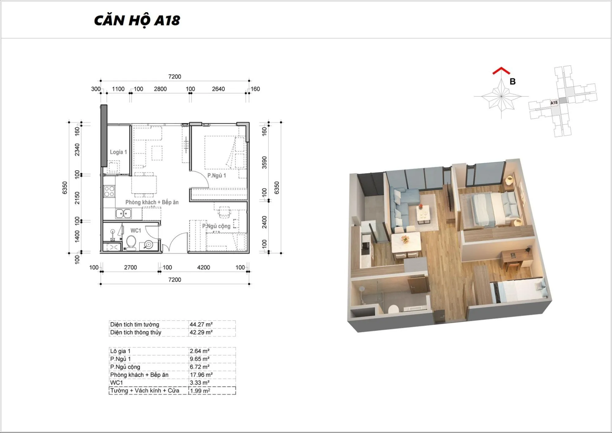 Layout căn A18 toà M2 dự án Eco Green Sài Gòn