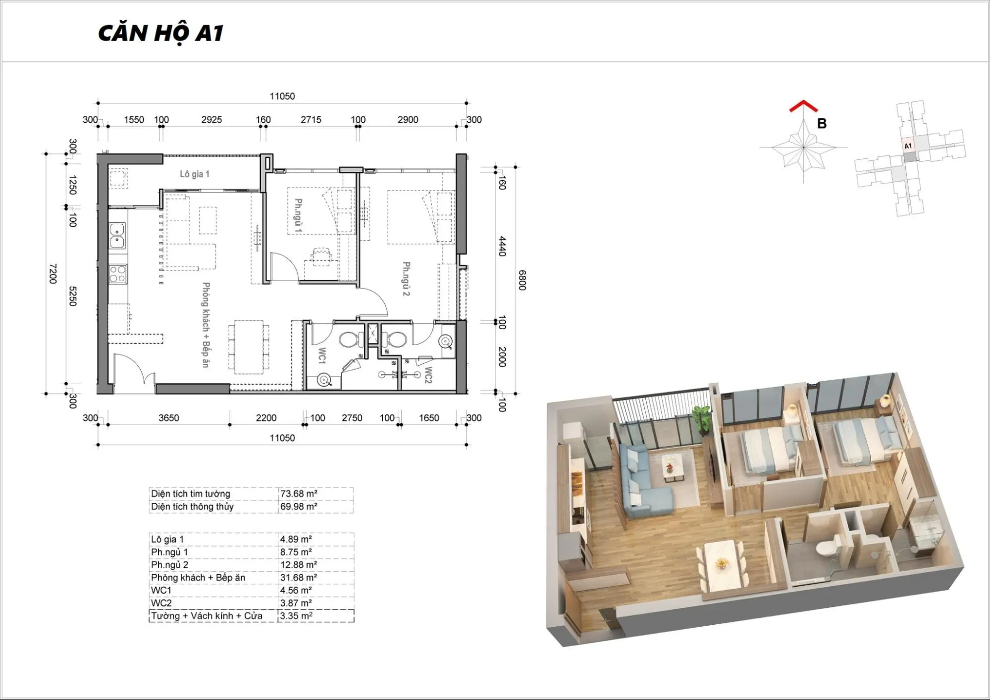 Layout căn A1 toà M2 dự án Eco Green Sài Gòn