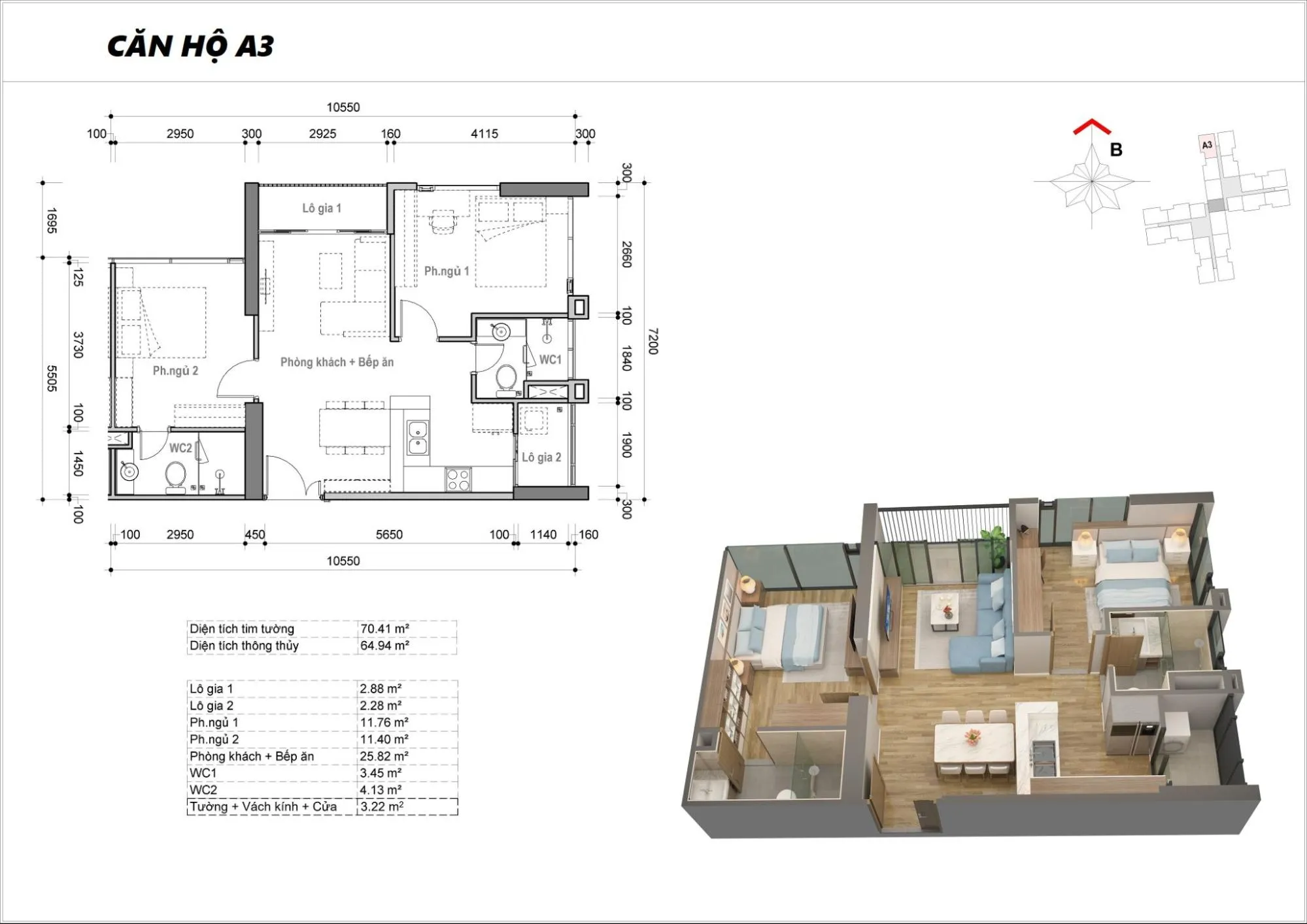 Layout căn A3 toà M2 dự án Eco Green Sài Gòn