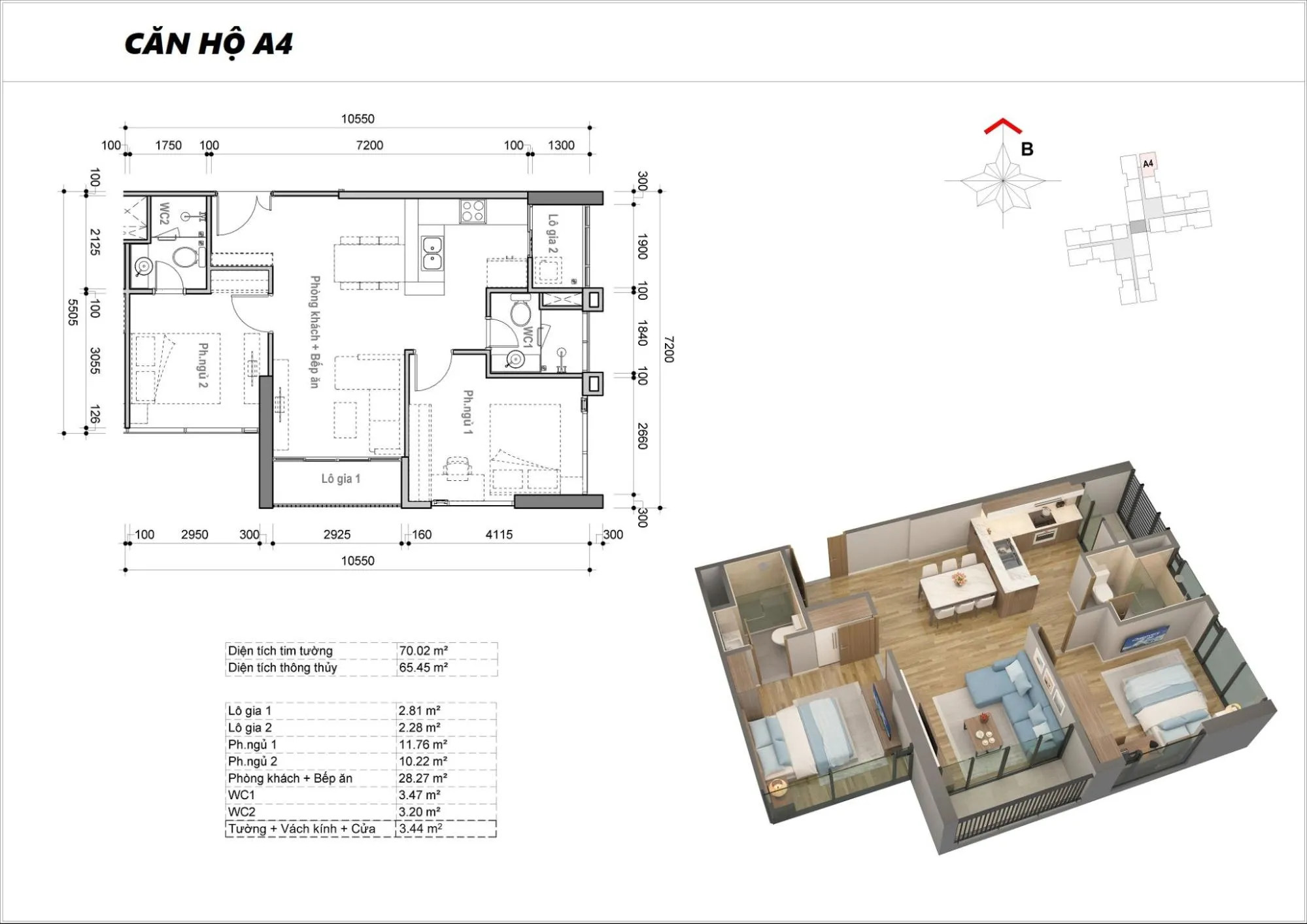 Layout căn A4 toà M2 dự án Eco Green Sài Gòn