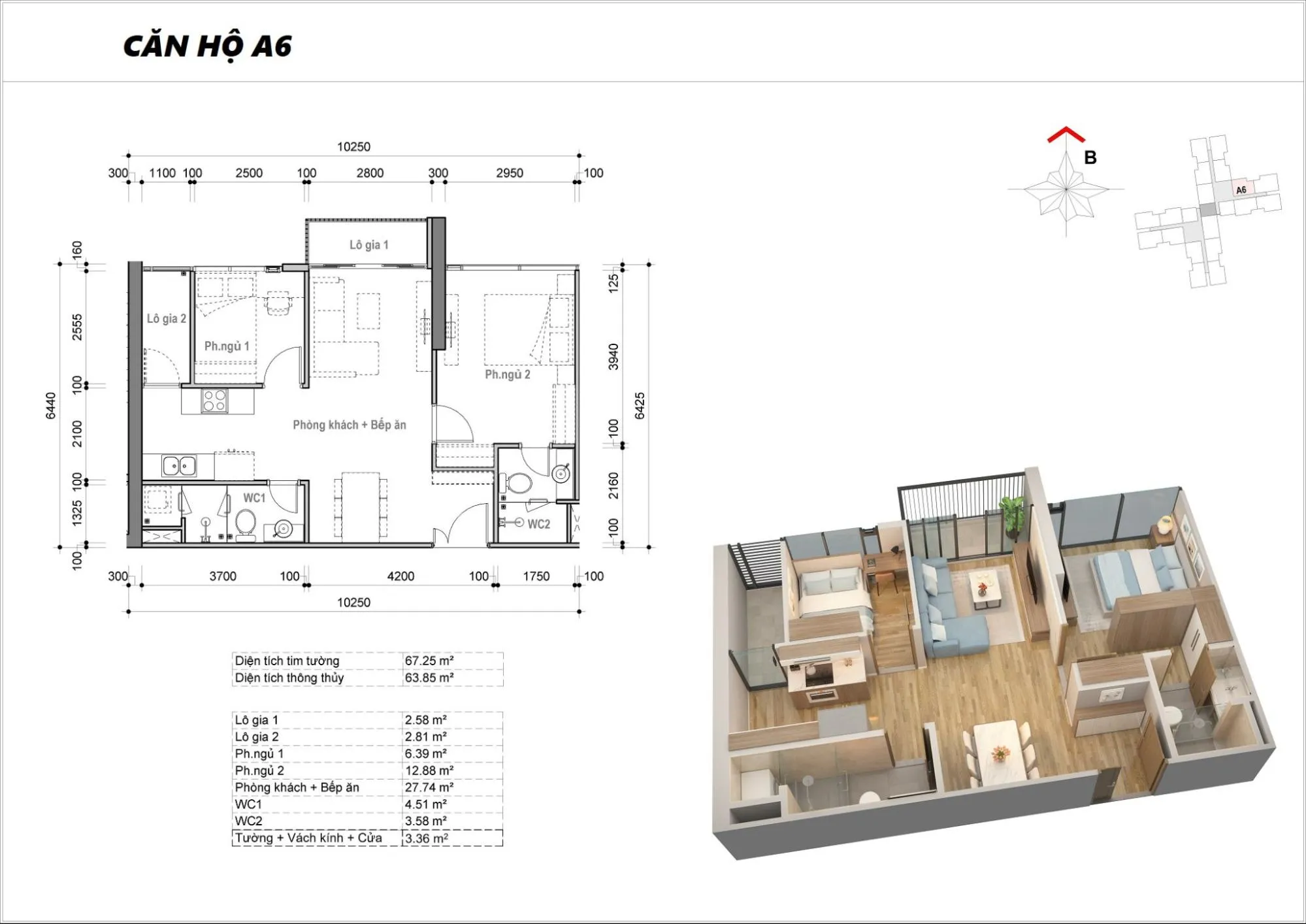 Layout căn A6 toà M2 dự án Eco Green Sài Gòn