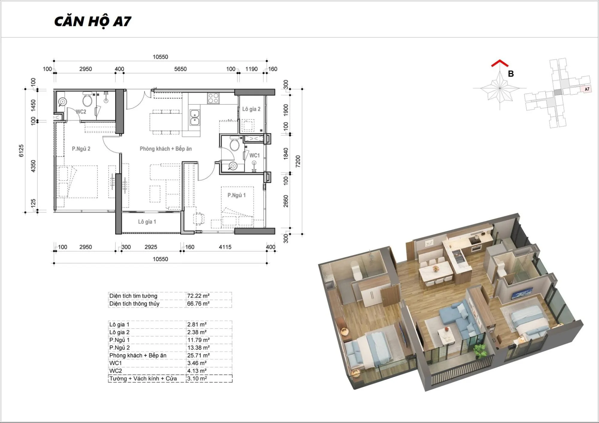 Layout căn A7 toà M2 dự án Eco Green Sài Gòn